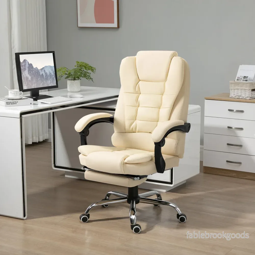 Cream konstläder Ergonomisk kontorsstol med fotstöd - Bild 2