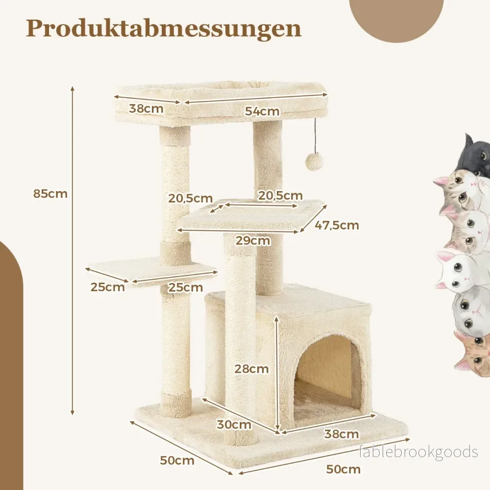 Kattställning – Liten Kattträd med Kattgrotta och mjuk Sittplats – 85 cm – Beige - Bild 2