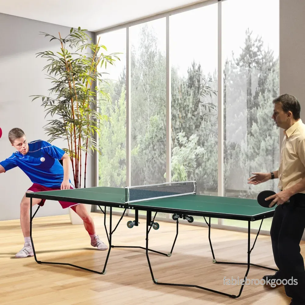 Vikbart inomhusbordtennisbord med hjul – Grön - Bild 2