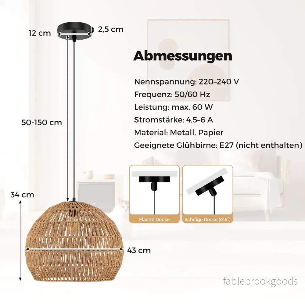Flätad – pendellampa Boho taklampa med justerbar hänghöjd hänglampa – Brun - Bild 2
