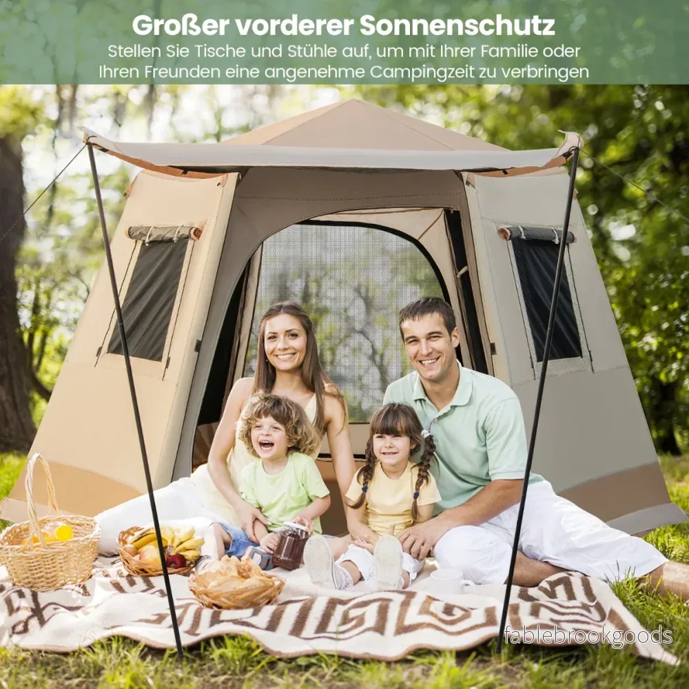 Pop – up campingtält med automatisk montering och bärväska Dubbellagers hytttält – Beige - Bild 2
