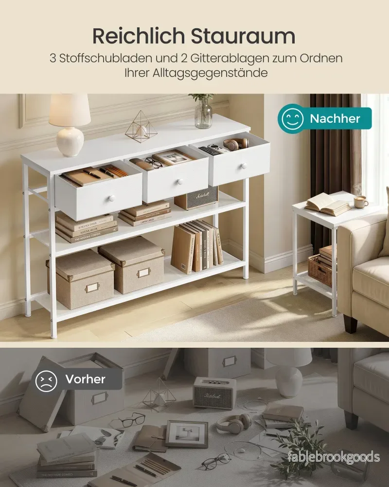 Consoletafel - 99 cm Breed - 3 Stoffen Lades - Smal - Wolkenwit - Bild 3