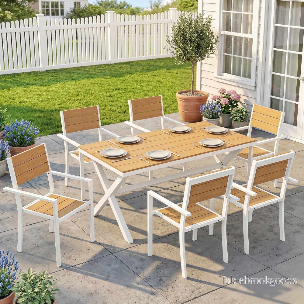 7-delad matgrupp för utomhusbruk, aluminiumram, teakfinish - Bild 2