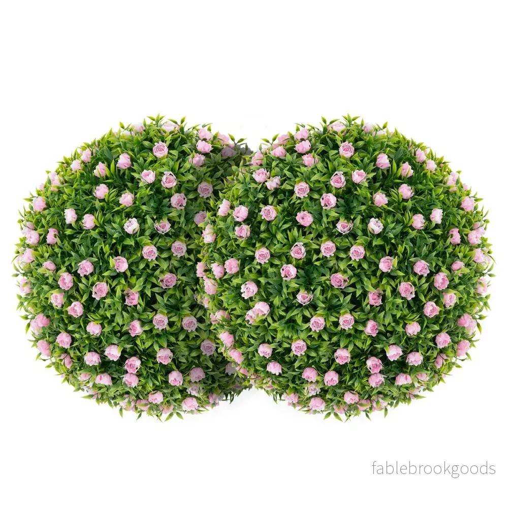 buxbomkulor – UV beständiga dekorativa topiary konstgjord växt – 2 Ø 37 cm – Rosa