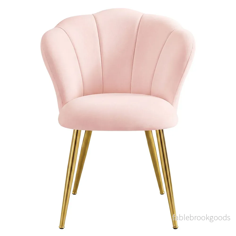 Eetkamerstoel – Bloemvormige Rugleuning – Fluweel – Stalen Poten – Roze Eetkamerstoel – Bloemvormige Rugleuning – Fluweel – Stalen Poten – Roze
