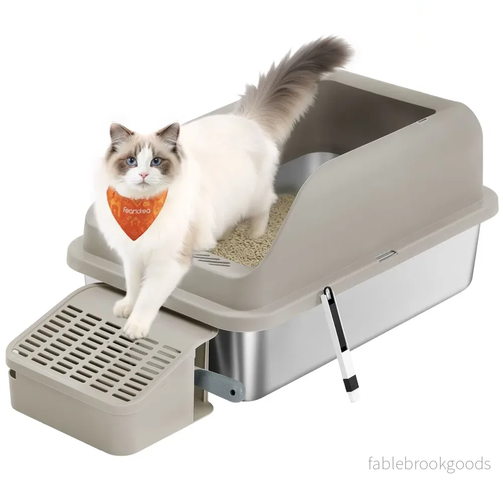Kattenbak – Van Roestvrij Staal – Met Hoge Rand en Schep – Koffiebruin – 61 x 41 x 30,2 cm Kattenbak – Van Roestvrij Staal – Met Hoge Rand en Schep – Koffiebruin – 61 x 41 x 30,2 cm
