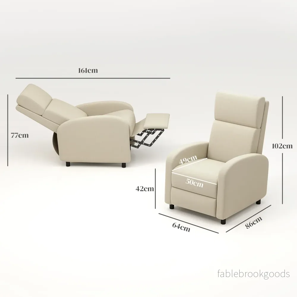 Fåtölj TV-stol, utfällbart fotstöd, lutar upp till 160°, 64 x 86 x 102 cm, kräm - Bild 3
