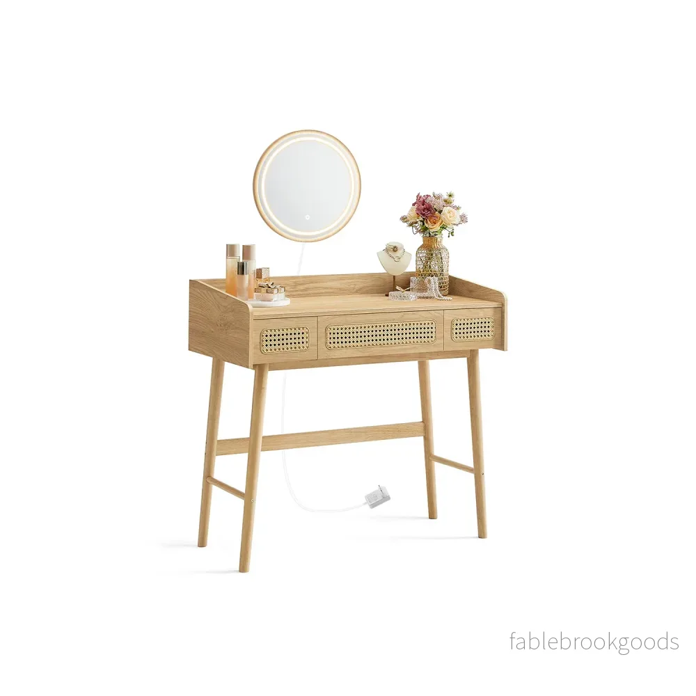 Sminkbord med spegel och lådor – Boho Style – Ek Beige Sminkbord med spegel och lådor – Boho Style – Ek Beige