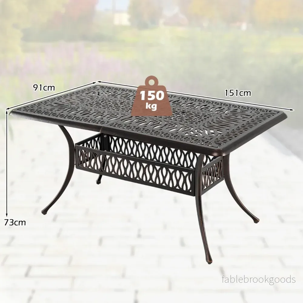 Trädgårdsbord – med hål för parasoll i gjuten aluminium, väderbeständigt terrassbord/balkongbord – 151 x 91 cm – Brons - Bild 2