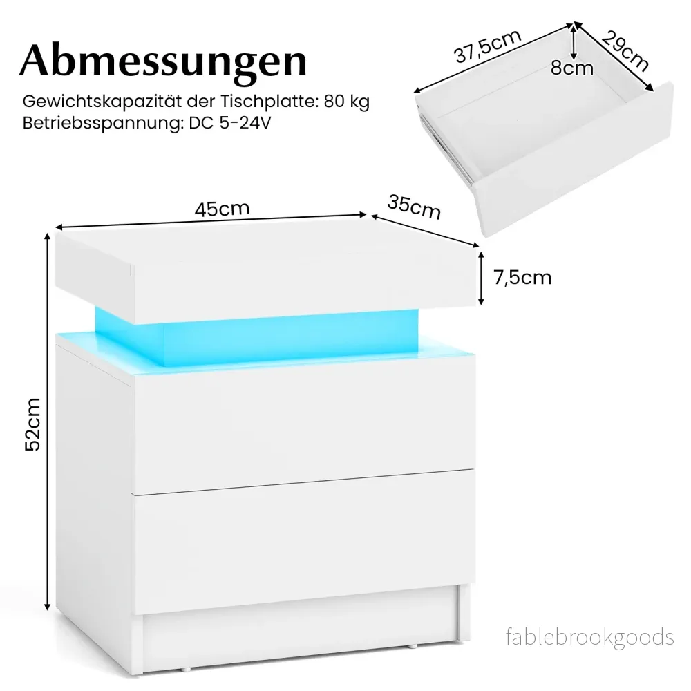 Nattduksbord – med LED lampor nattkommod lådor modern sidobord – 2 – Vit - Bild 2