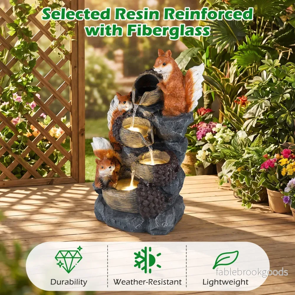 Trädgårdsfontän – stegs med LED belysning och stenutseende finish Terrassfontän – 4 – Grå - Bild 3