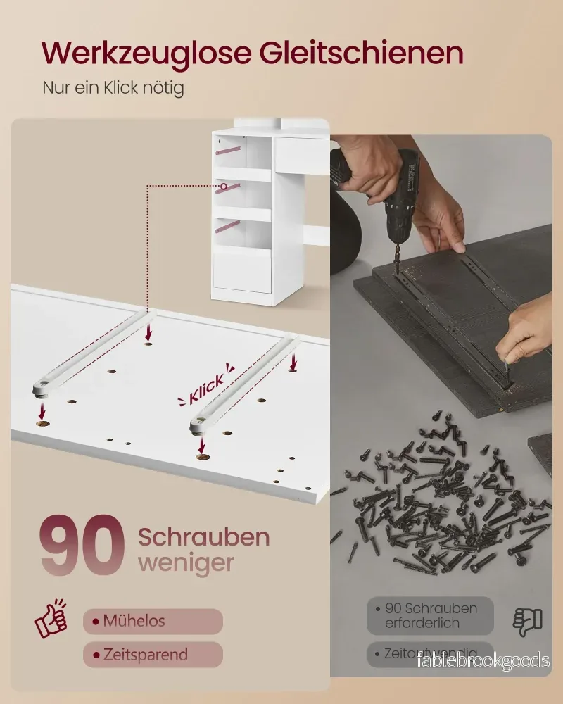 Kaptafel - Met Verlichte Spiegel en Schuifladen - Wolkwit - 40 x 80 x 144,3 cm - Bild 3