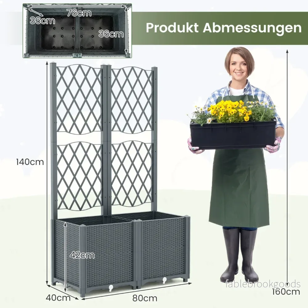 Blomlåda – med spaljé Växtlåda för klätterväxter – 80 x 40 x 140 cm – Grå - Bild 2