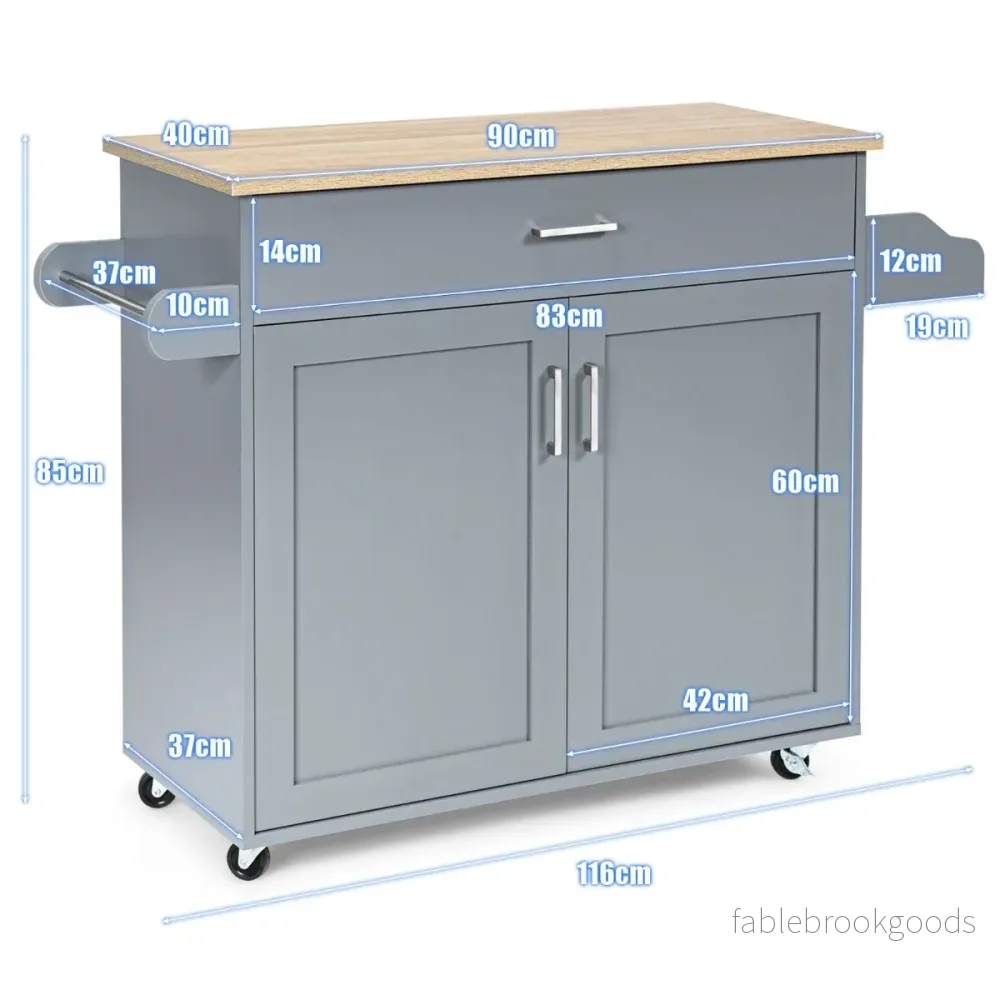 Kitchen – Island Cart Rullande förvaringsvagn Stort skåp + – 116 x 40 x 85 cm – Grå - Bild 2