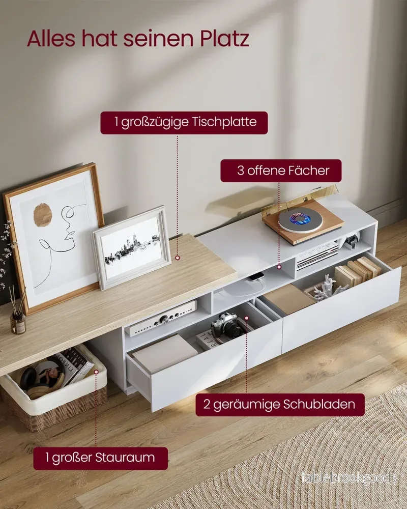 L-format TV-skåp – Justerbar längd – Molnvit naturbeige - Bild 3