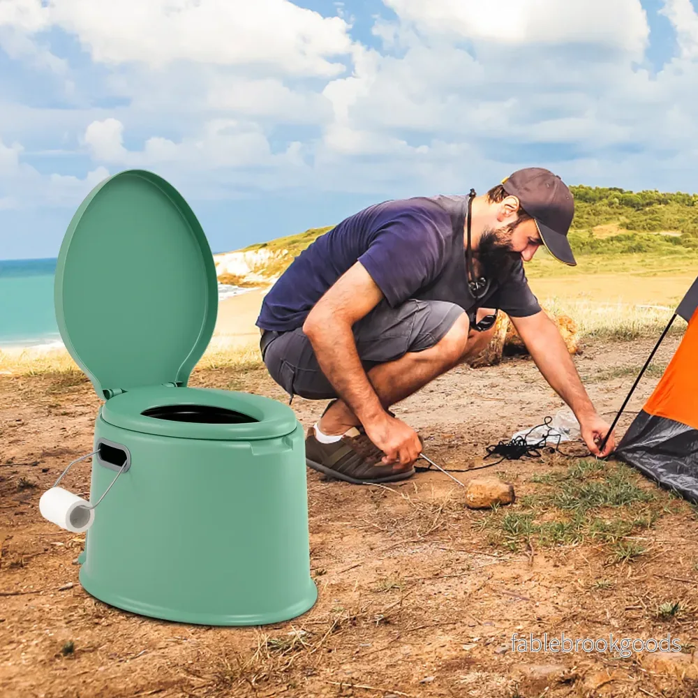 Bärbar – campingtoalett med avtagbar hinkinsats, rese upp till belastning – 200 kg – Grön - Bild 3