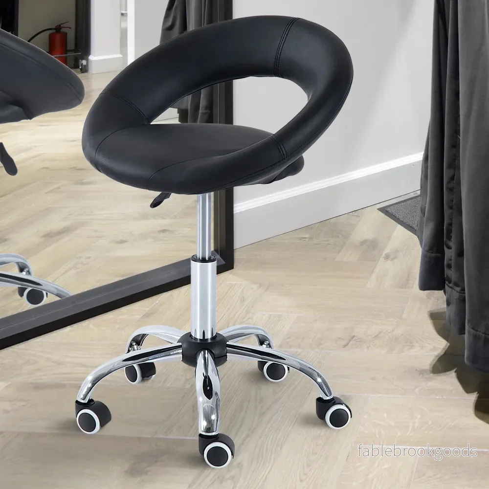 Höjdjusterbar svängbar pall – svart PU & metall - Bild 2
