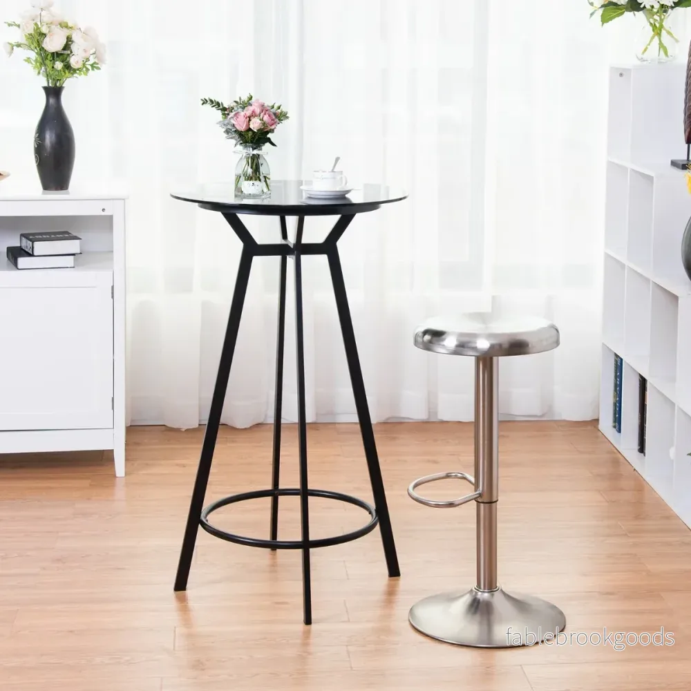Höjdjusterbar – barstol i rostfritt stål med fotstöd 360° roterande – Silver - Bild 2