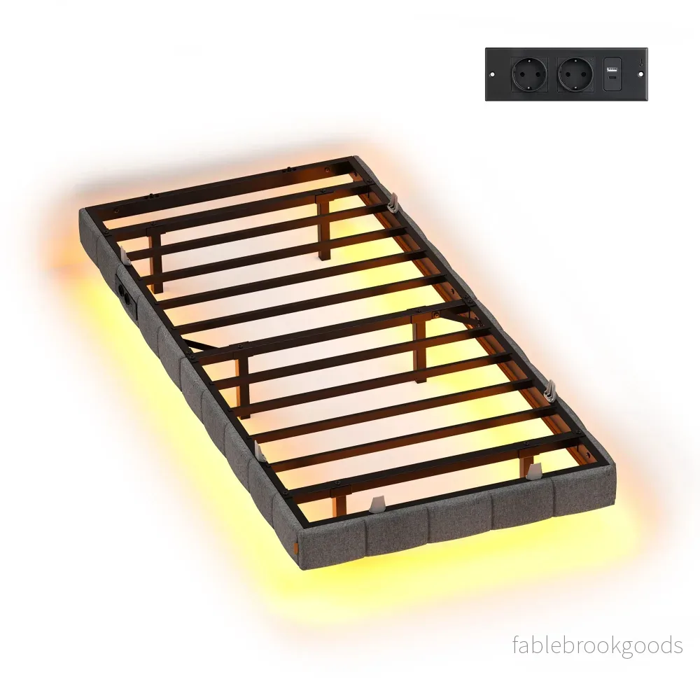 Bedframe – 90 x 200 cm – Met Ledverlichting – Gestoffeerd – Grijs