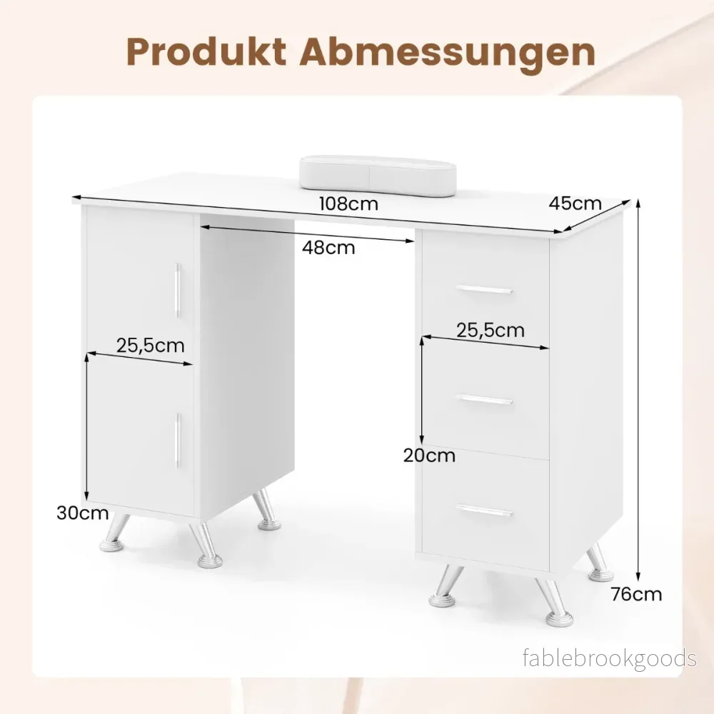 Manikyrbord – med lådor och handledsstöd vitt – Vit - Bild 2