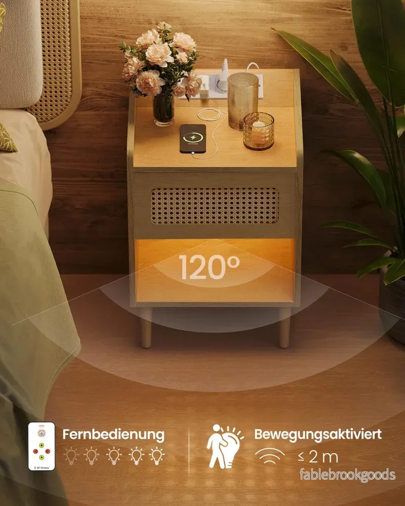 Sängbord med laddstation och rörelsedetektor - set om 2 - ekbeige - Bild 3