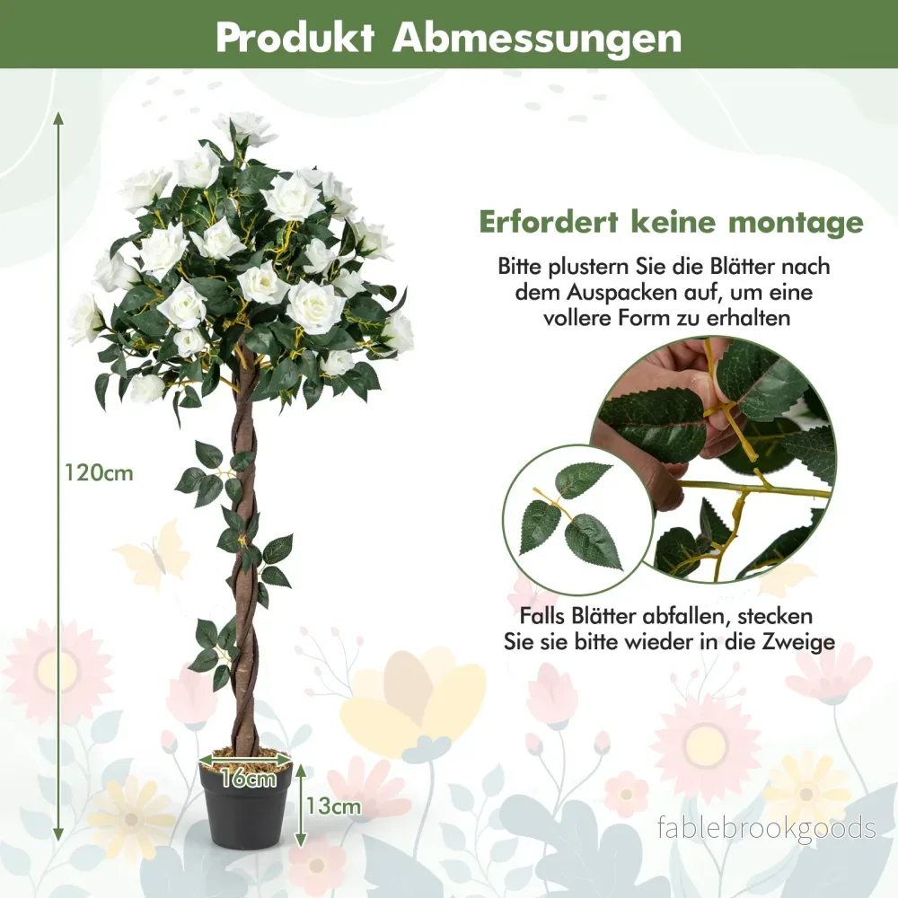 Rosenbaum – med vita rosor konstträd blommor konstgjort blomträd – 120 cm – Vit - Bild 2