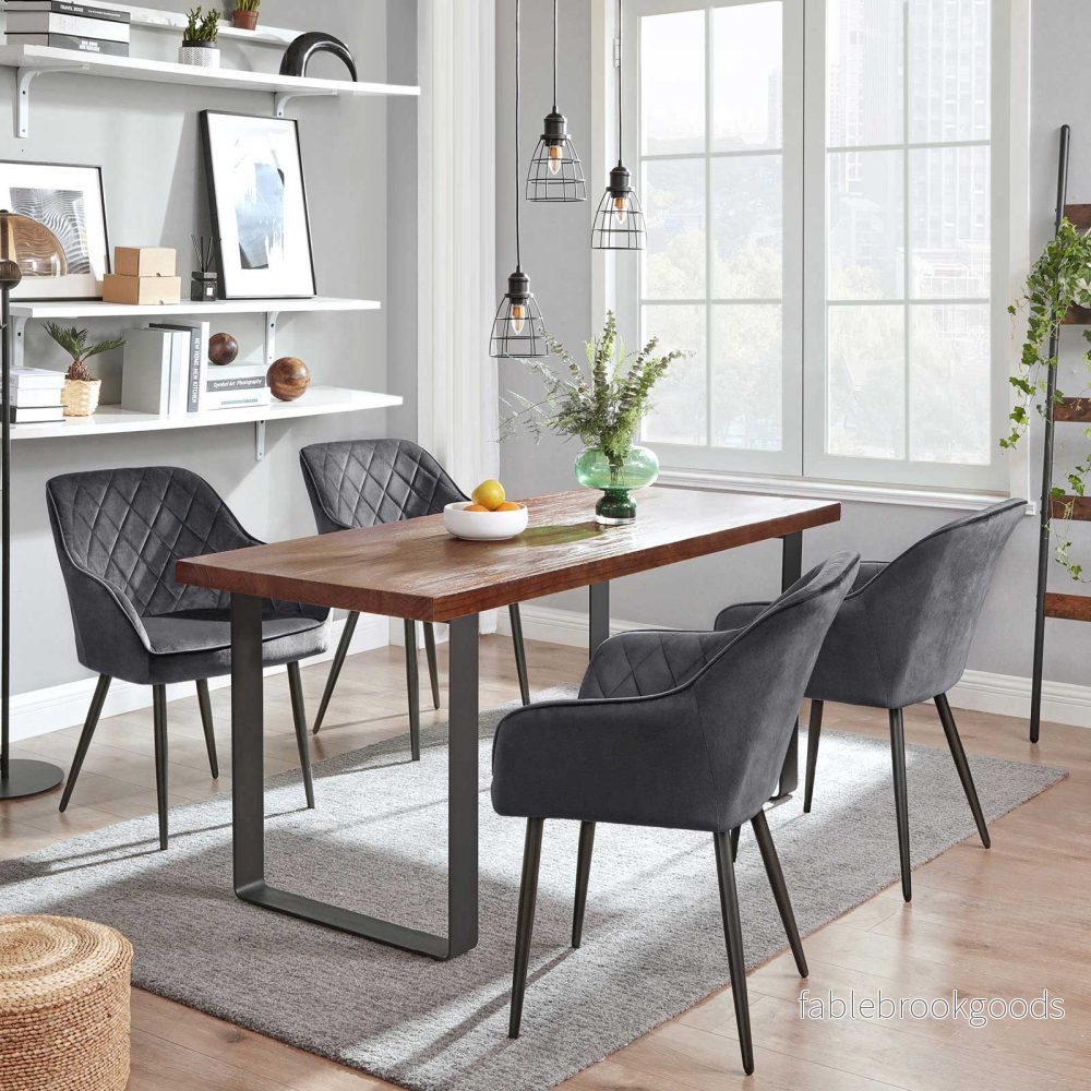 Matsalsstol - Vadderad sits - Sammet - Grå - Bild 2