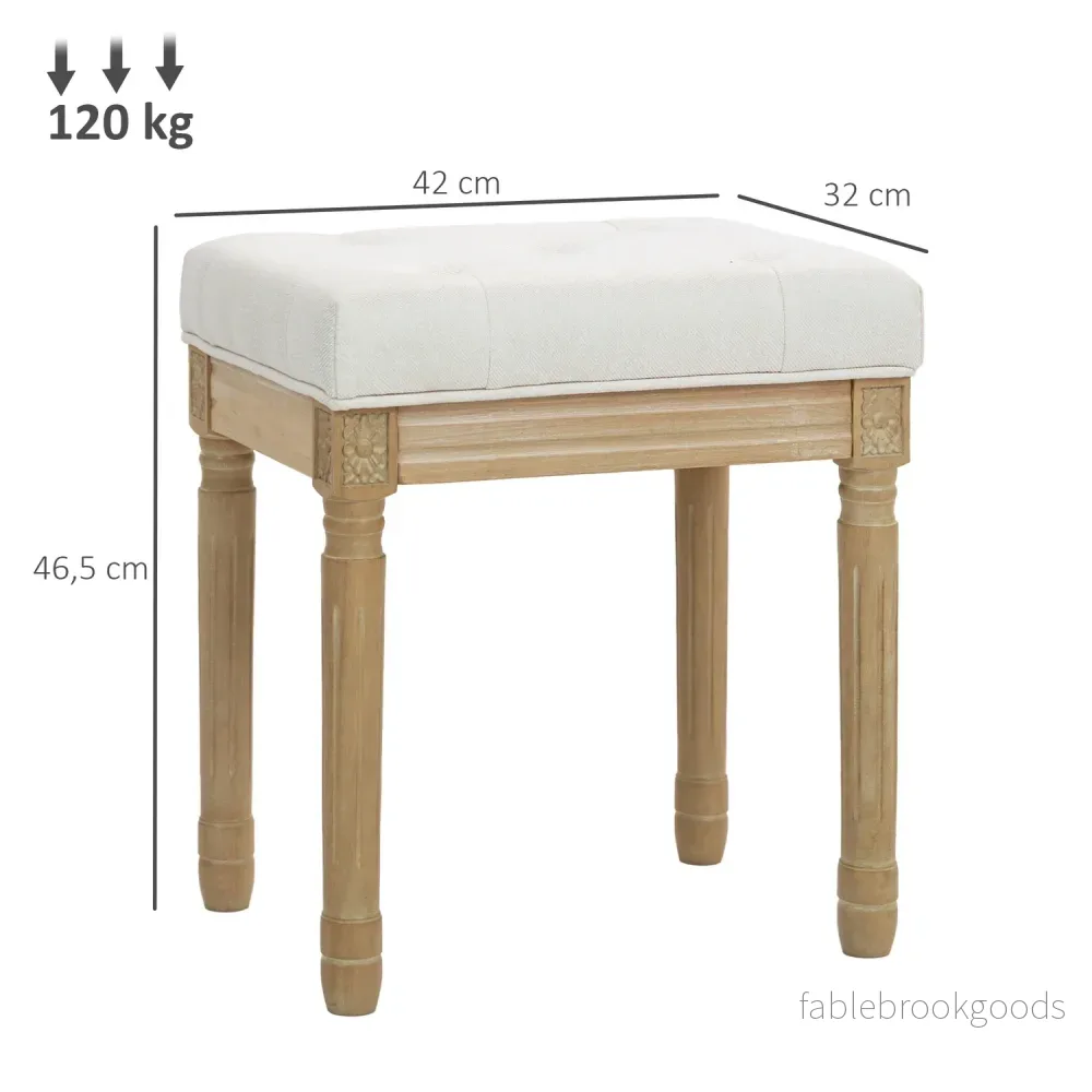 Linnefotbänk, stoppad sits, träben, 42x32x46,5 cm, beige - Bild 3