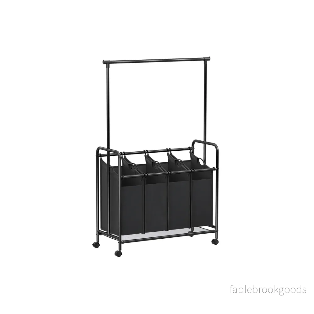 Tvättkorg – 4 x 50 liter – med avtagbar tvättpåse – svart