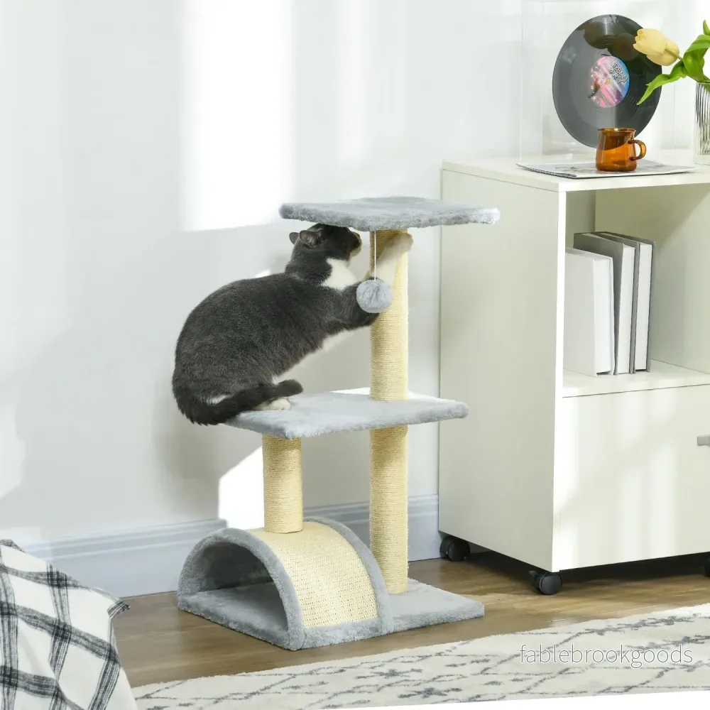 Kattträd 72 cm katttorn med plyschbollar, sisalstolpar, plattform, skrapbräda ljusgrå - Bild 2
