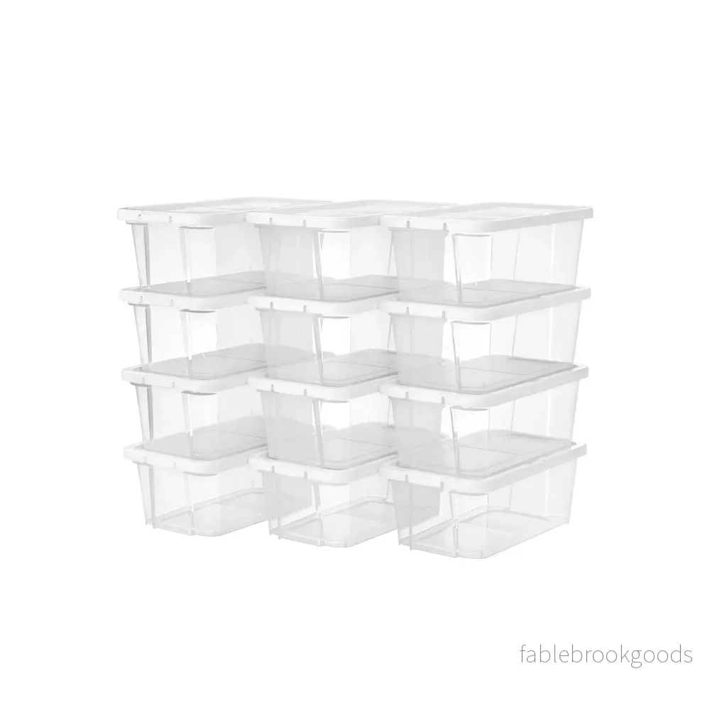 Skokartonger – Set om 12 – Staplingsbar – Transparent med vitt lock Skokartonger – Set om 12 – Staplingsbar – Transparent med vitt lock