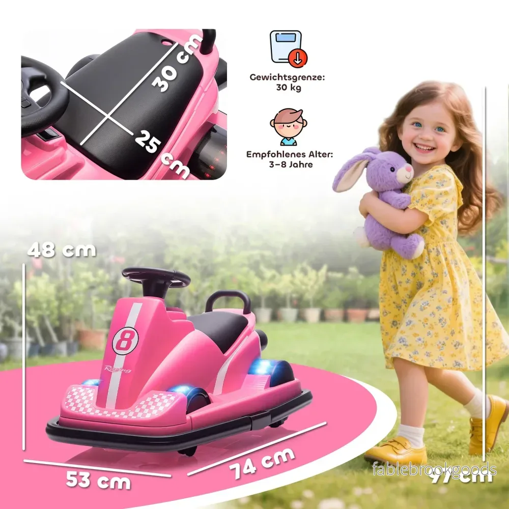 Barnens stötfångarbil, 360 graders snurr, LED-ljus, musik, rosa - Bild 3