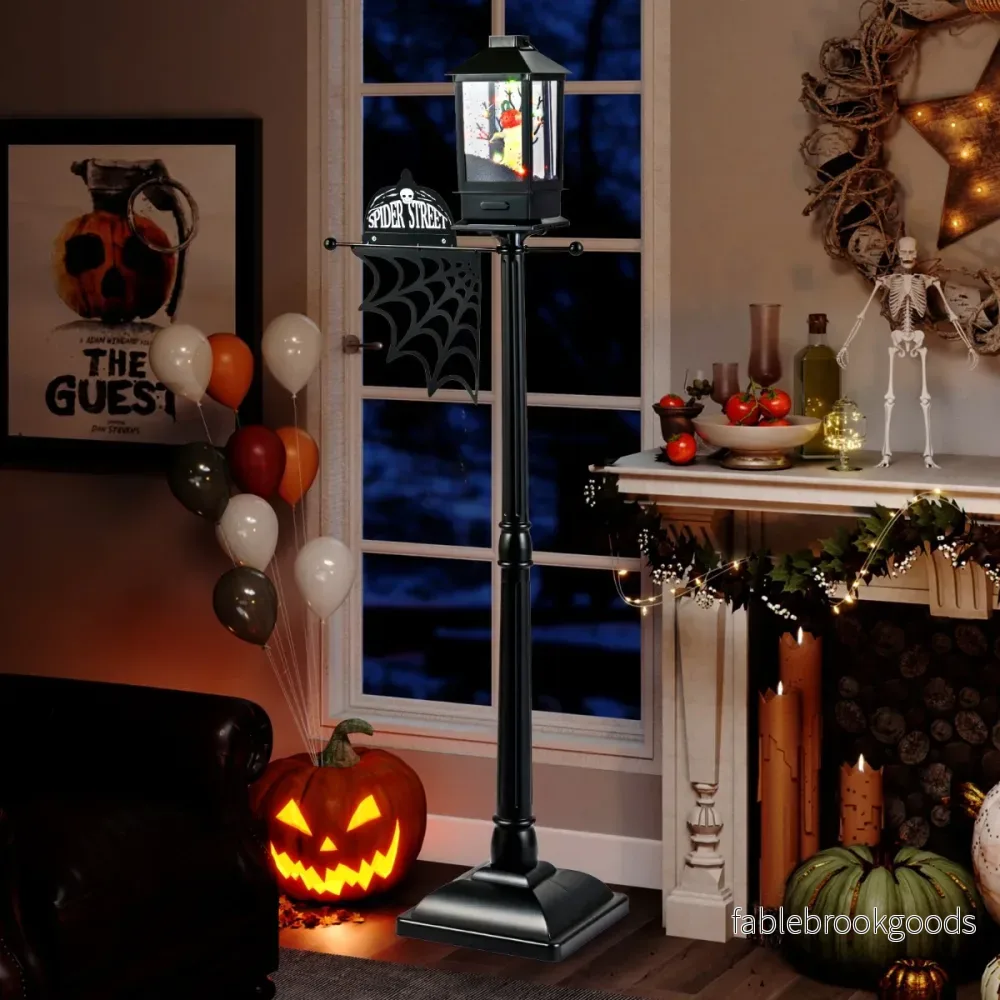 Halloween – dekoration gatlykta med färgade LED lampor, musik och snöeffekt – 6 155 cm – Svart - Bild 3
