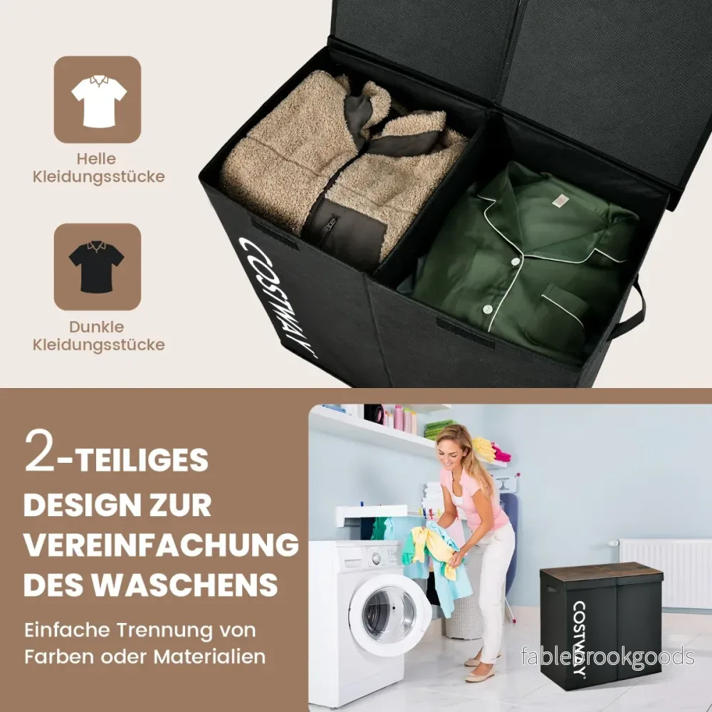 115L – fack tvättkorg av fibertyg med lock och handtag – 2 62 x 31 x 60 cm – Svart - Bild 3