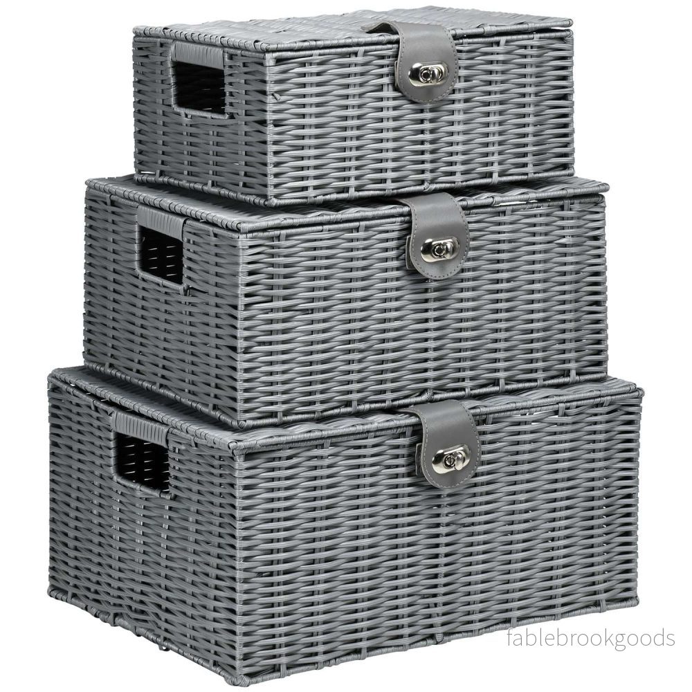 Förvaringslådor med lock, set om 3, grå – 18L, 12L, 7L