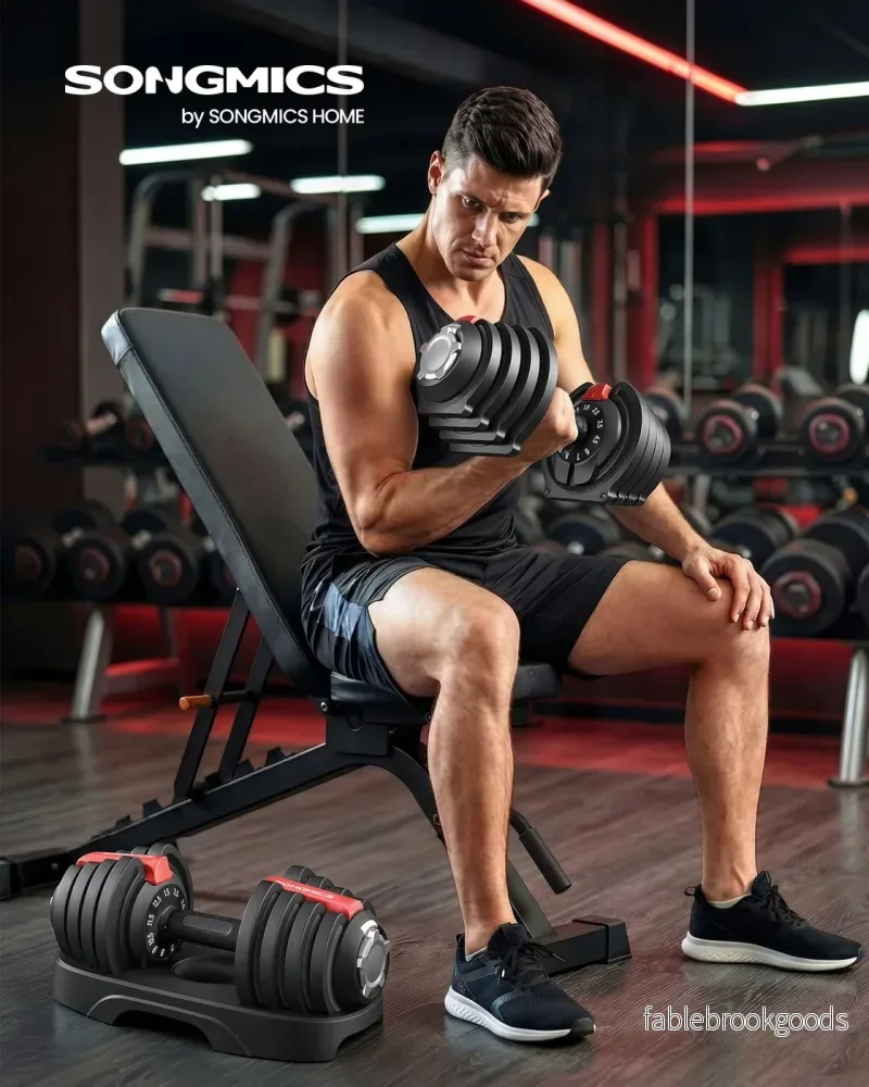Dumbbells - 40 x 20 x 18 cm - Verstelbaar van 1,5 kg tot 12,5 kg - Antislip handgreep - Zwart en rood - Totaal gewicht 25 kg - Bild 2