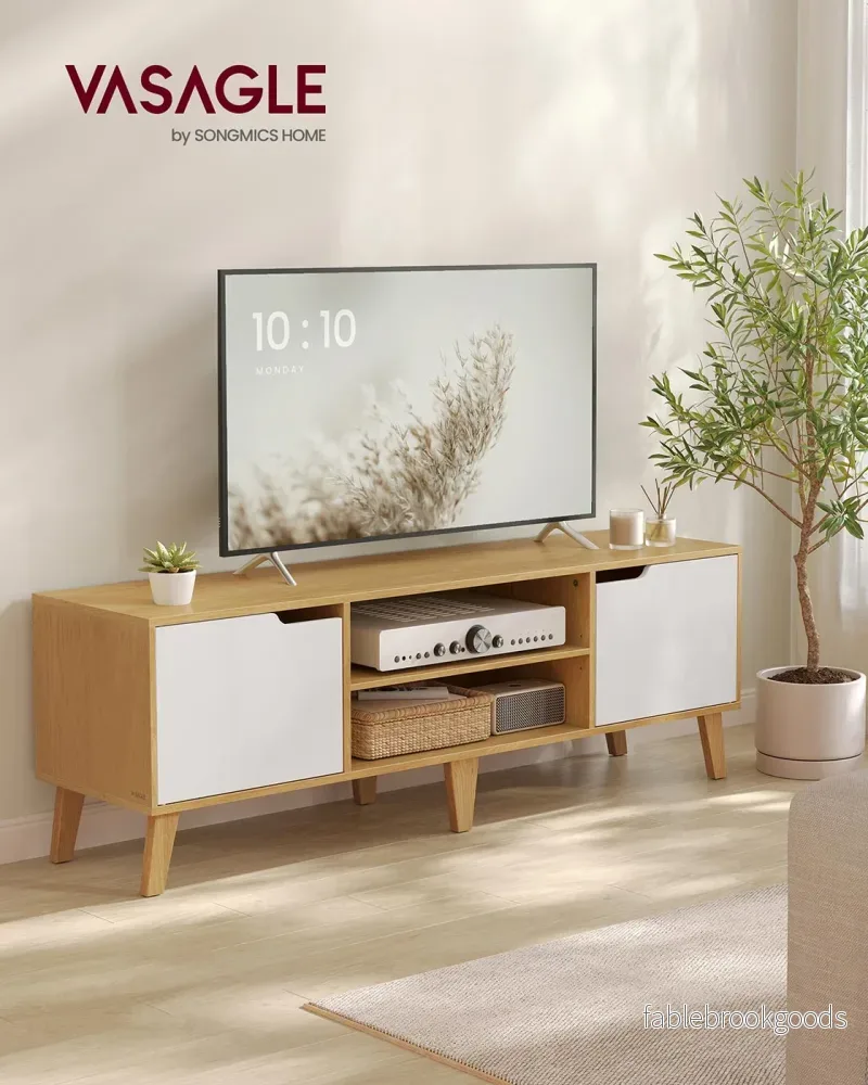 Tv-skåp – Justerbar hylla – Natur ek krämvit - Bild 2