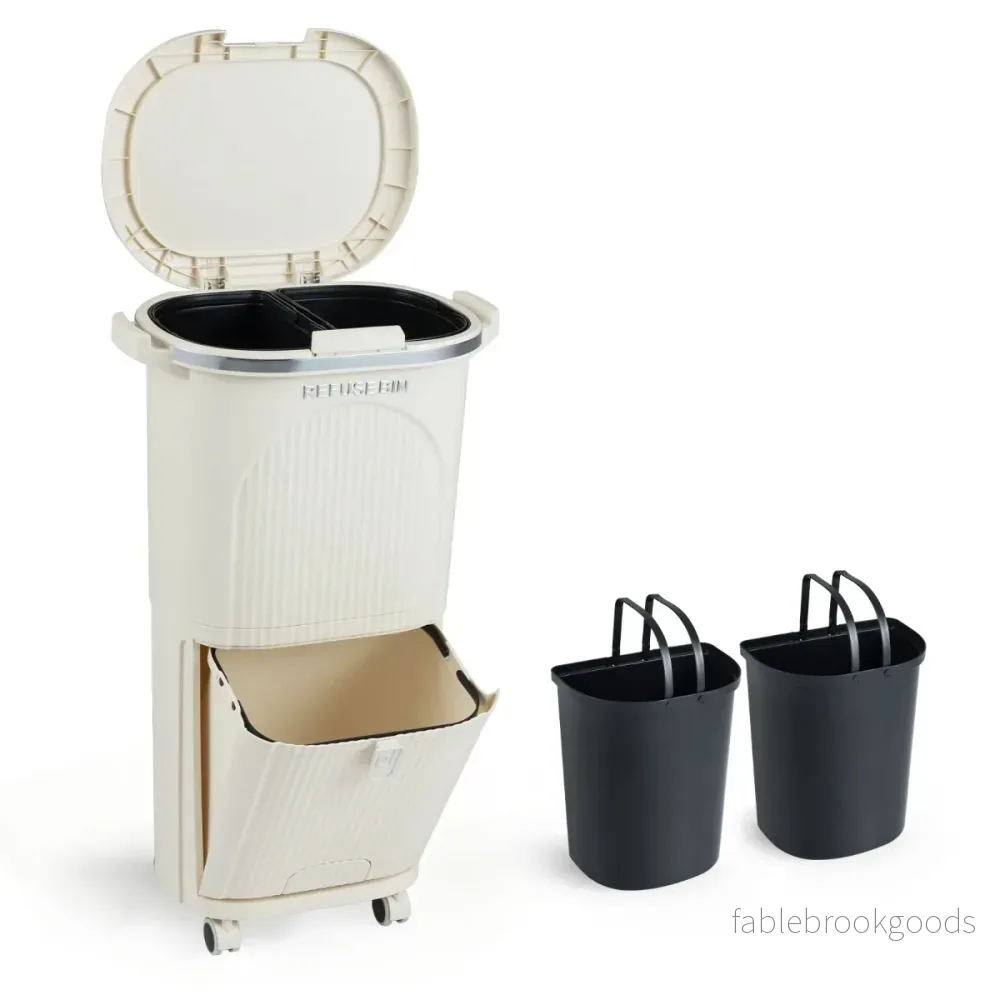 38L – kökssoptunna med lock, uttagbara behållare, fotpedal och hjul – 2 – Beige