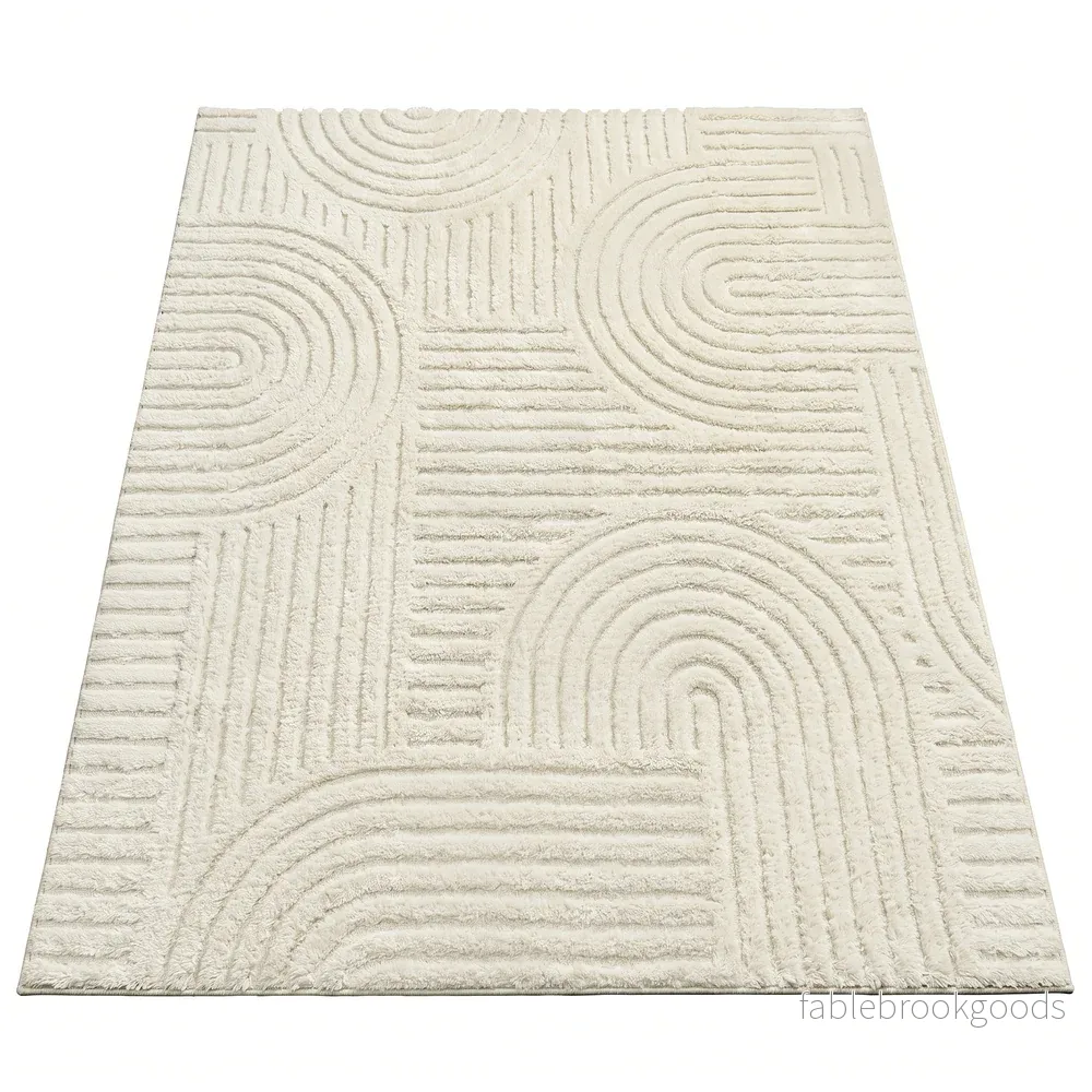 Vloerkleed – 170 x 120 cm – 3D Geometrisch Patroon – Wasbaar – Crèmewit Vloerkleed – 170 x 120 cm – 3D Geometrisch Patroon – Wasbaar – Crèmewit