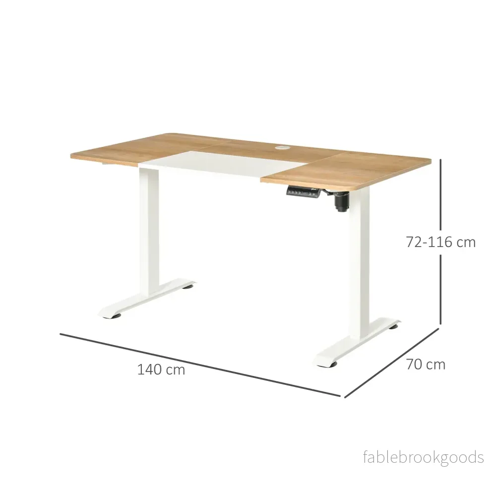 Höjdjusterbart elektriskt stående skrivbord – metallram, natur & vit - Bild 3