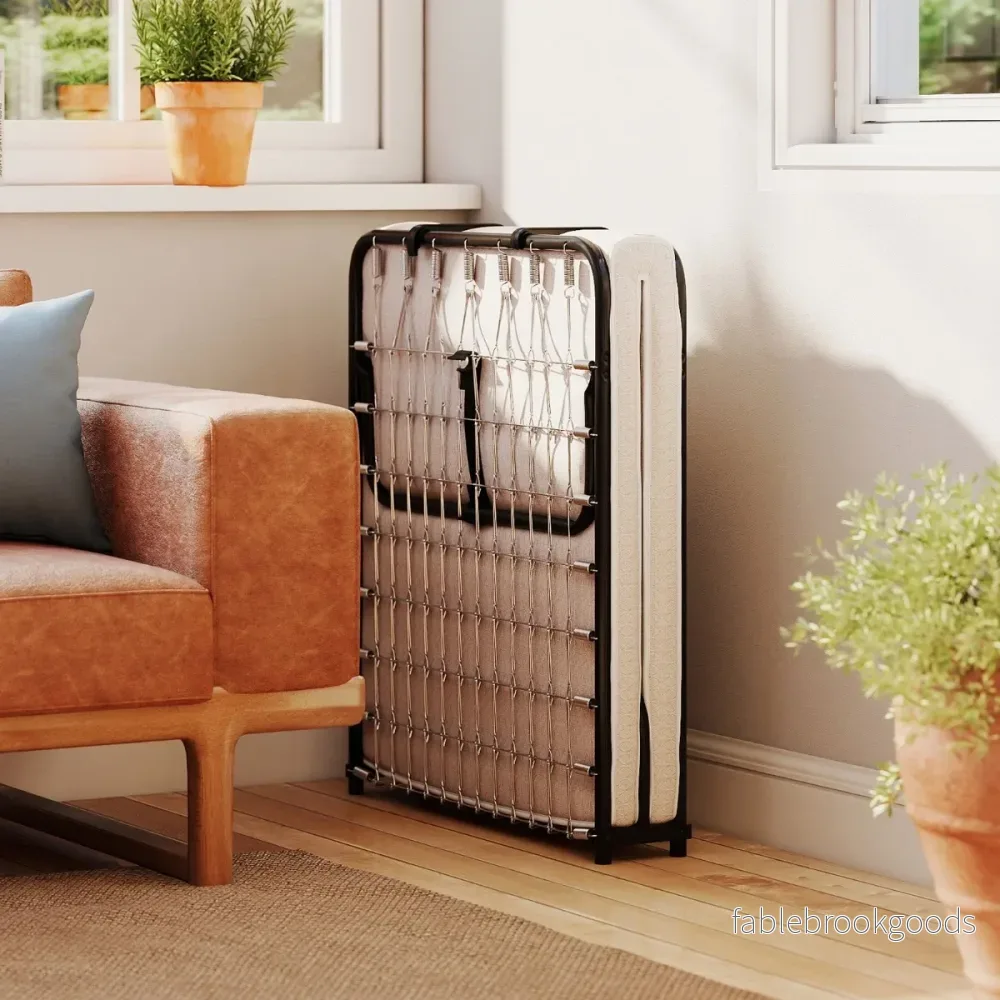 Gästsäng – med madrass Fällbar enkelsäng upp till Stabil metallbädd – 120 kg 190 x 80 cm – Svart - Bild 2