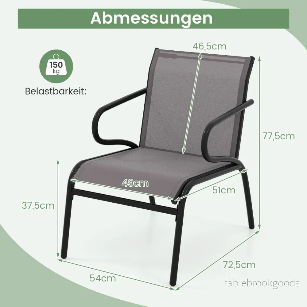 pack – trädgårdsstolar balkongstolar med stämningsfullt tyg terrassstolar upp till belastningskapacitet – 2 150 kg – Grå - Bild 2