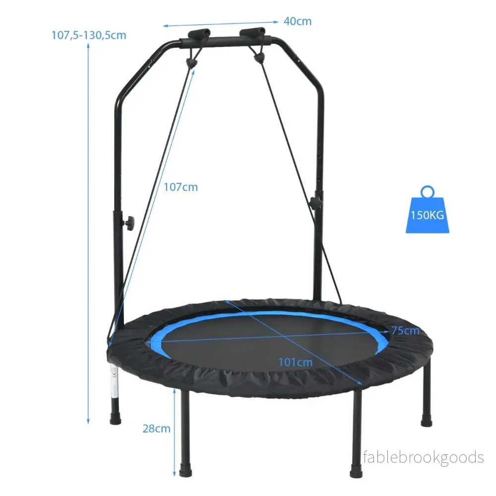 Studsmatta – med motståndsband höjdjusterbart handtag Svart + – 2 Ø 101 cm – Blå - Bild 2