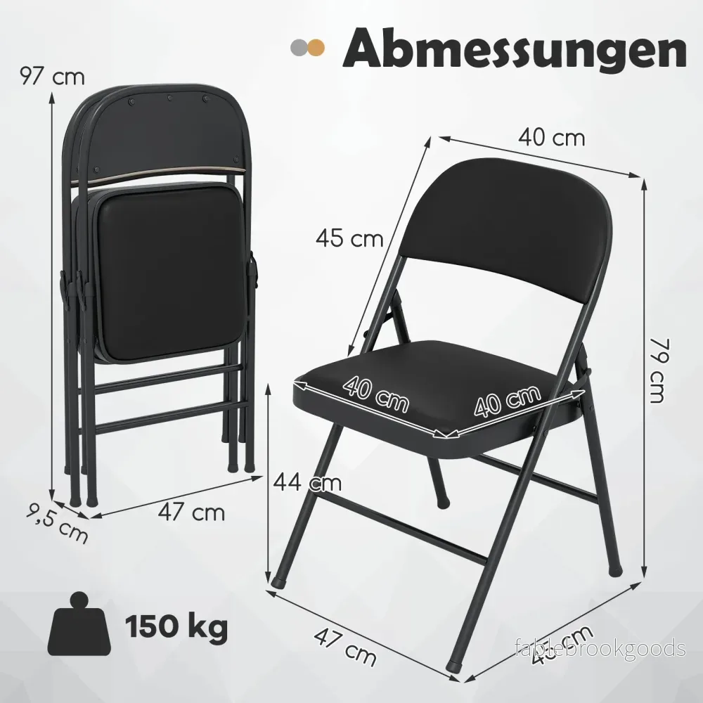 pack – hopfällbara stolar med metallram, konstläder, stoppade – 2 – Svart - Bild 2