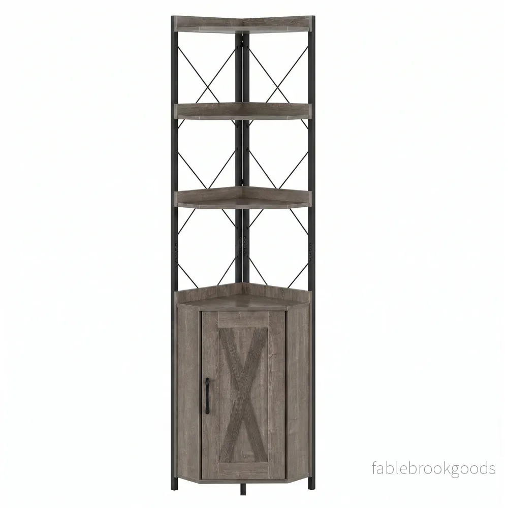 Hörnhylla – med förvaring, hög hörnskåp fallskydd, vånings fristående bokhylla, Grått – 180 cm 5