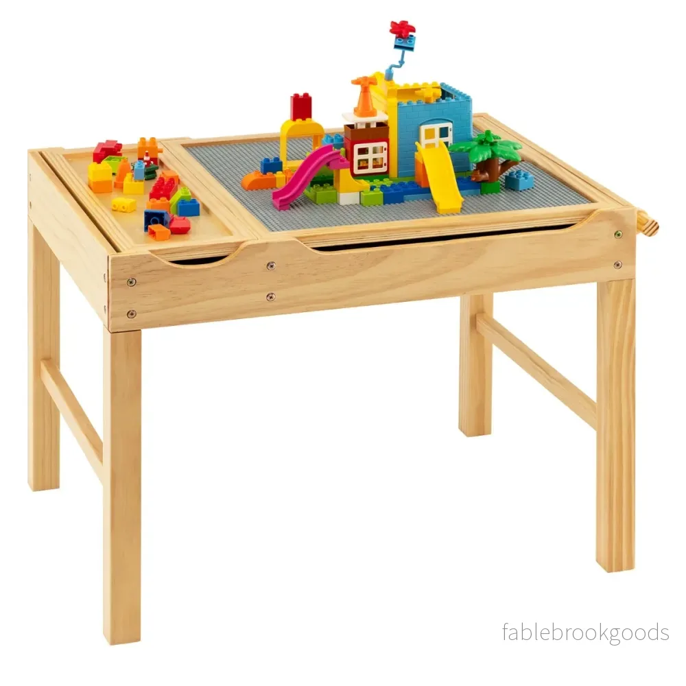 i – barnbord av furu med vändbar bordsskiva och förvaringsutrymme pappersrulle Natural – 2 1 – Natur - Bild 2