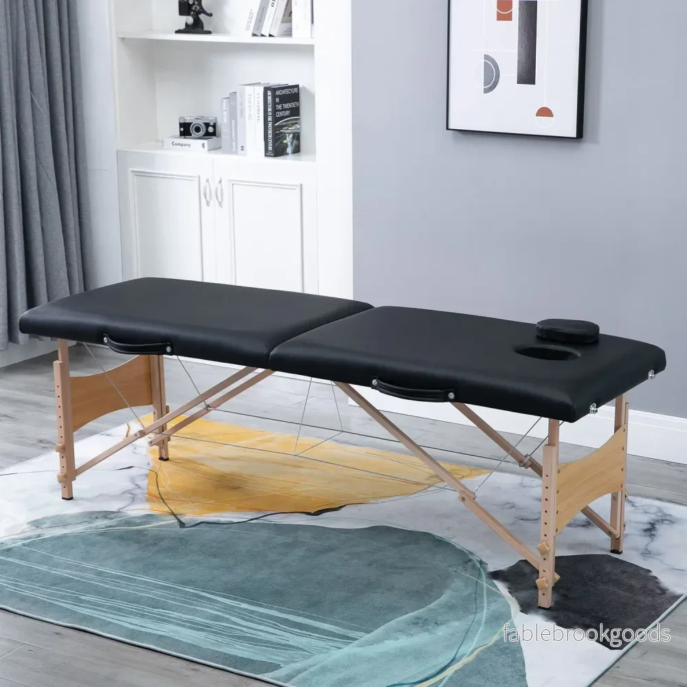 Höjdjusterbart massagebord i svart skum – poppelträ - Bild 2