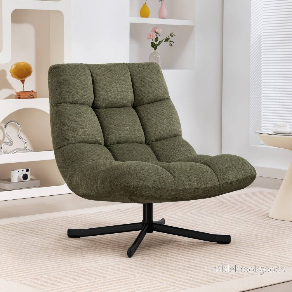 Snurrfåtölj, bred sits, vattenavvisande chenille, grön - Bild 2