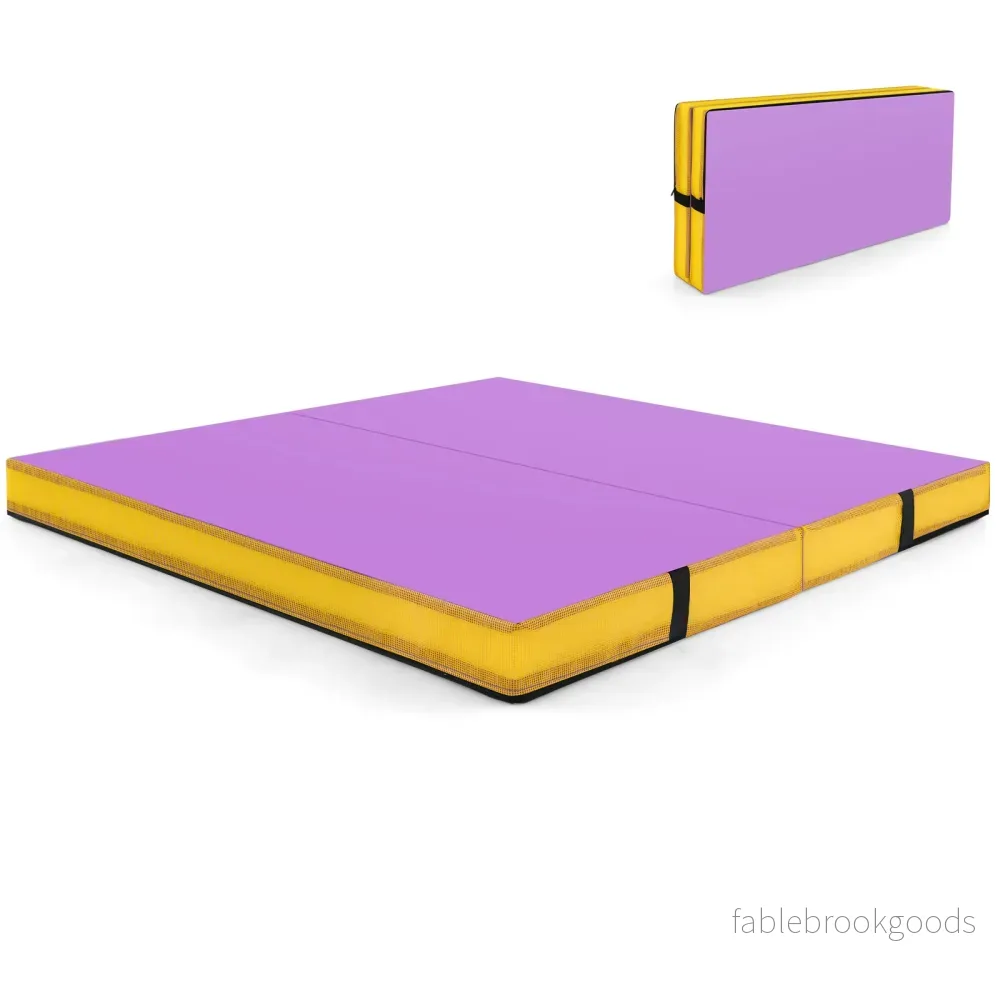 Fällbar – gymnastikmatta tjock dubbelvikbar och tumblingmatta med konstläderöverdrag – 122 x 122 x 10 cm – Lila