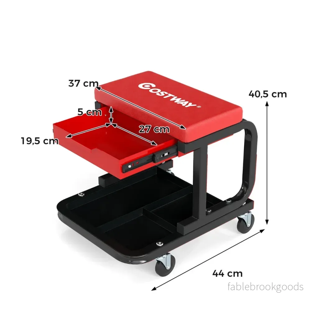 Rullbar – verkstadspall med bärkraft, vadderad mekanikersits låda – 185 kg – Röd - Bild 2
